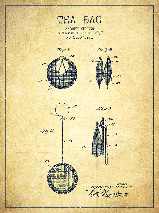 Tea Digital Art - 1937 Tea Bag patent 02 - vintage by Aged Pixel