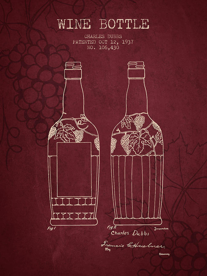 1937 Wine Bottle Patent - Red Wine Digital Art