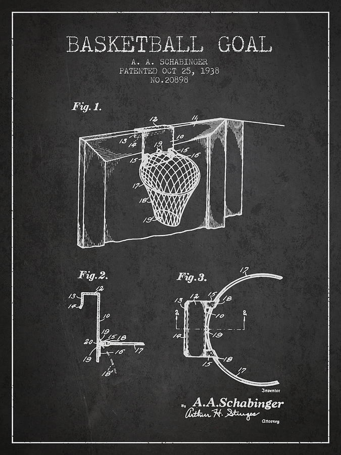 1938 Basketball Goal Patent - Charcoal Digital Art