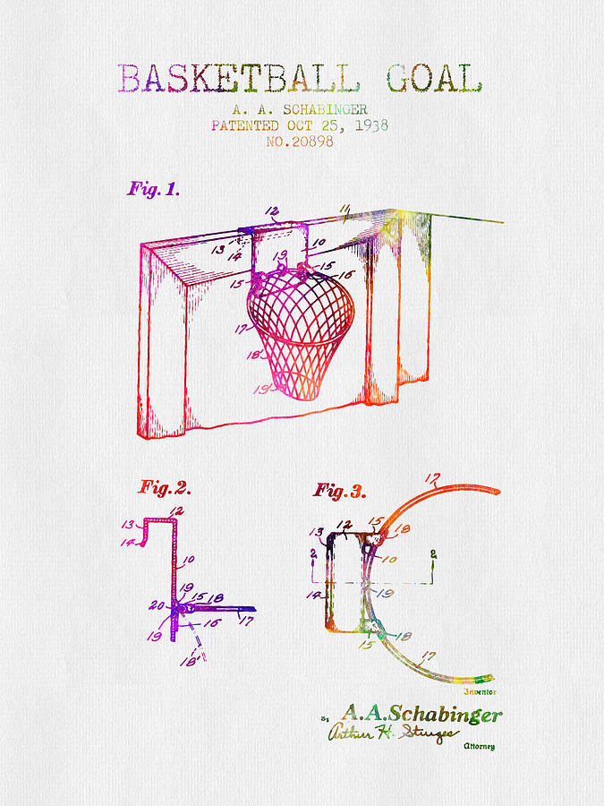 Basketball Digital Art - 1938 Basketball Goal Patent - Color by Aged Pixel Basketball Digital Art - 1938 Basketball Goal Patent - Color by Aged Pixel