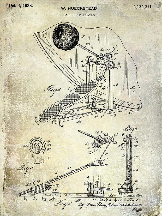 1938 Bass Drum Pedal Patent  Photograph by Jon Neidert