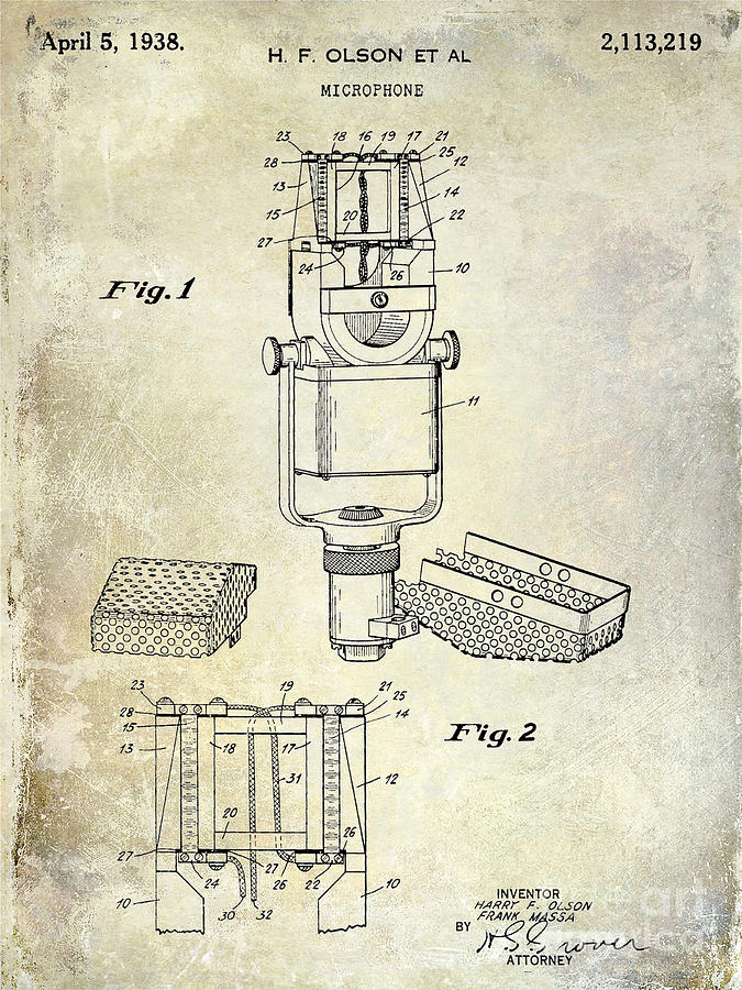 1938 Microphone Patent Drawing Photograph by Jon Neidert