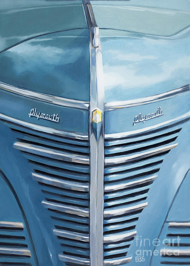 Plymouth Painting - 1939 Blue Plymouth Grill by Elaine Brady Smith Plymouth Painting - 1939 Blue Plymouth Grill by Elaine Brady Smith