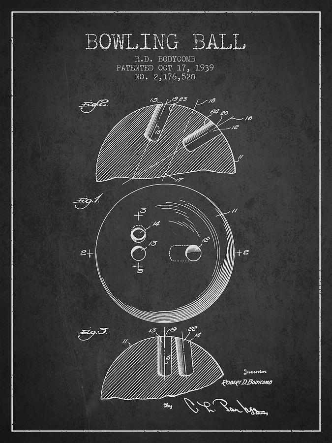 Bowl Digital Art - 1939 Bowling Ball Patent - Charcoal by Aged Pixel