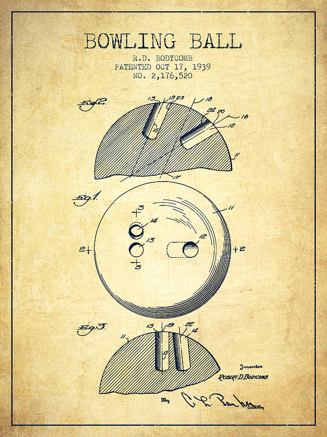 1939 Bowling Ball Patent - Vintage Digital Art