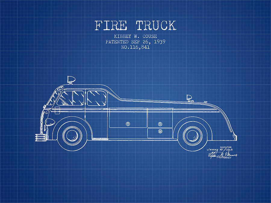 1939 Fire Truck Patent - Blueprint Digital Art