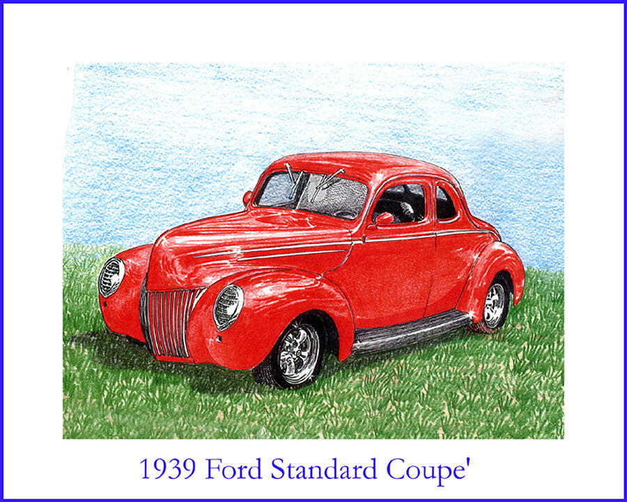1939 Ford Standard Coupe Drawing by Jack Pumphrey