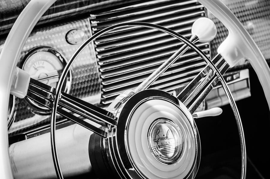 1940 Buick Eight Roadmaster Steering Wheel -389bw Photograph by Jill Reger