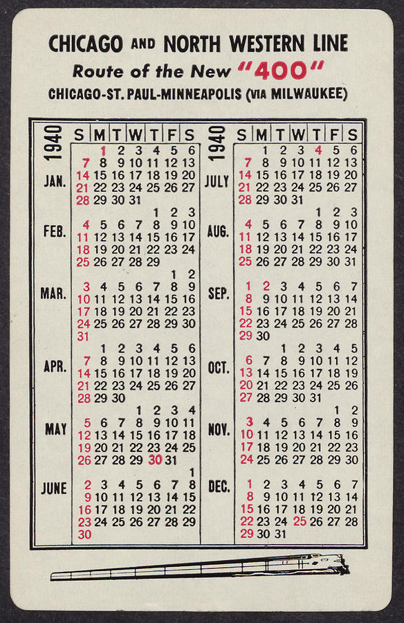 1940 Calendar Promoting New 400 Line Photograph by Chicago and North Western Historical Society