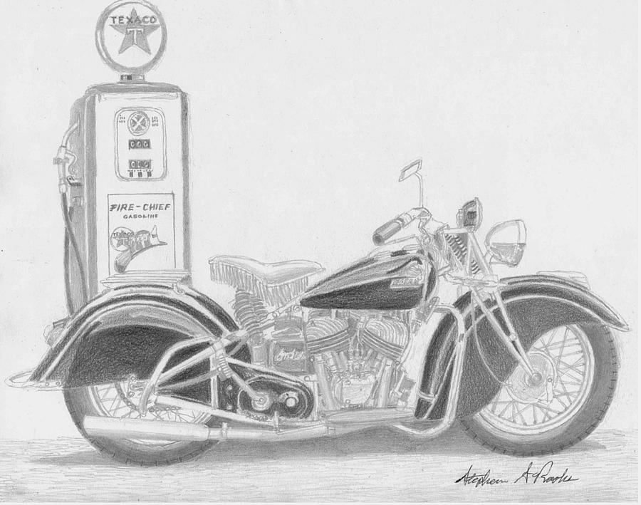1940 Indian Scout Motorcycle Art Print Drawing By Stephen Rooks