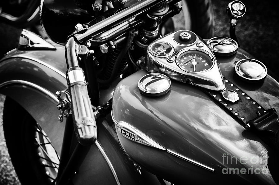 1940 Indian Sport Scout Motorcycle Monochrome  Photograph by Tim Gainey
