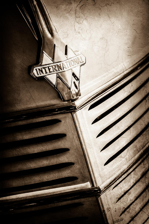 Car Photograph - 1940 International D-2 Station Wagon Grille Emblem -0219s by Jill Reger