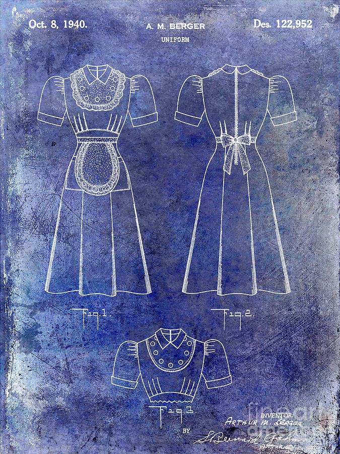 Waitress Uniform Photograph - 1940 Waitress Uniform Patent Blue by Jon Neidert