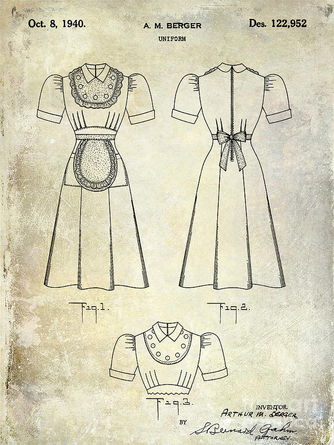 Waitress Uniform Photograph - 1940 Waitress Uniform Patent by Jon Neidert