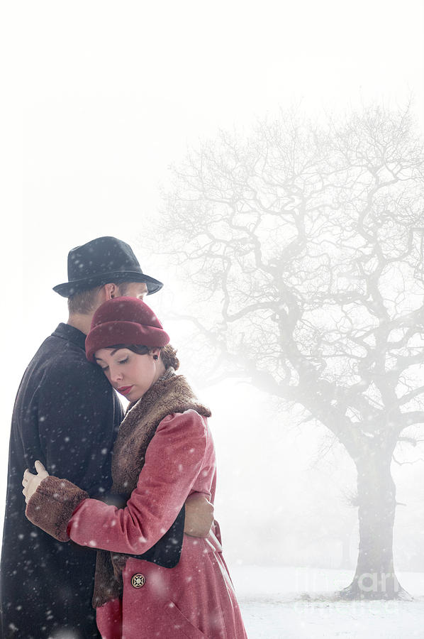 1940s Couple Embracing Outdoors In Winter Snow  Photograph by Lee Avison