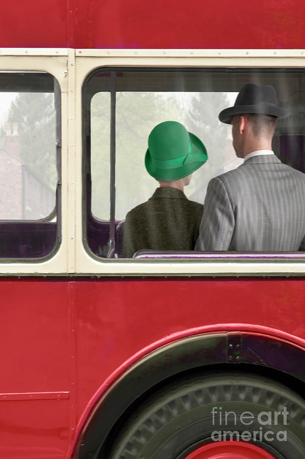 1940s Couple Sitting On A Vintage London Bus Photograph by Lee Avison