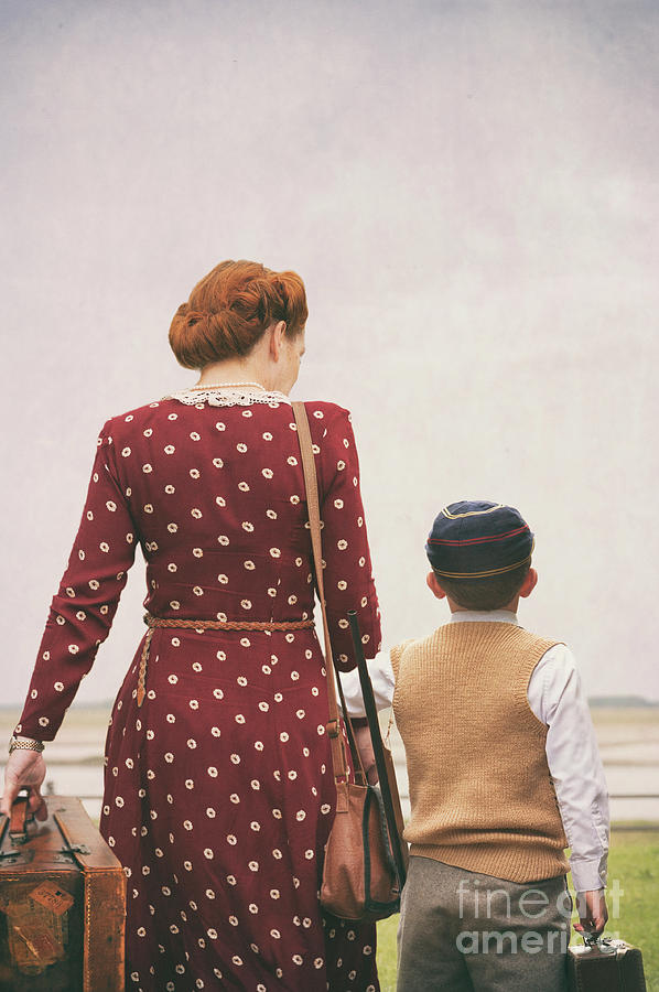 1940s Mother And Son With Vintage Suitcases Photograph by Lee Avison