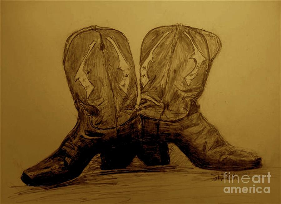 1940's Vintage Cowboy Boots Drawing by Susan Gahr | Fine Art America