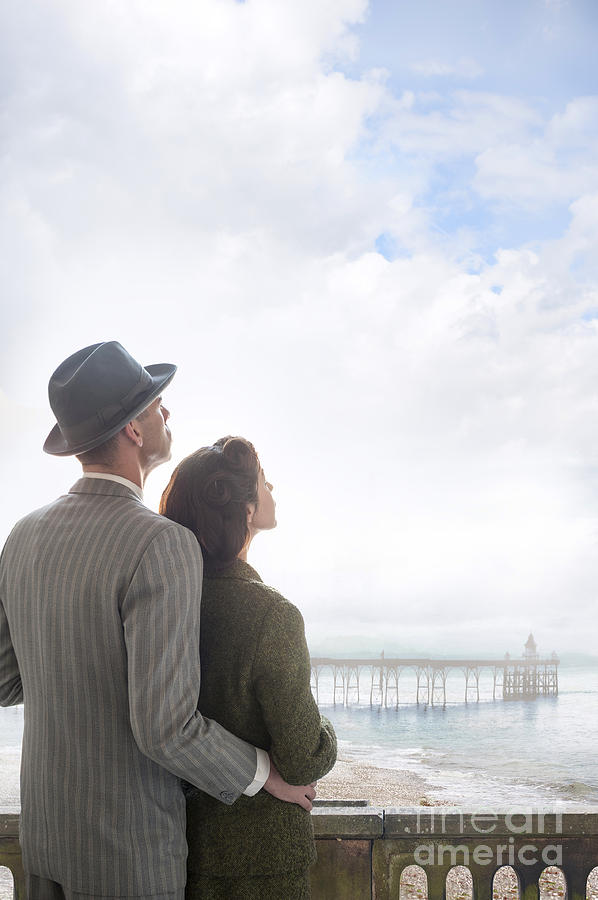 1940s Wartime Couple At The Coast Looking Skyward Photograph by Lee Avison