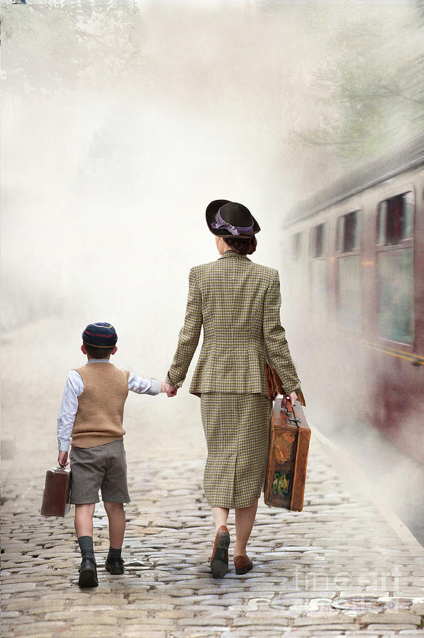 1940s Woman And Son On A Railway Platform With Steam Train Photograph by Lee Avison