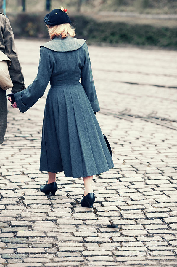 1940s Woman Walking On Cobbled Street Photograph by Lee Avison