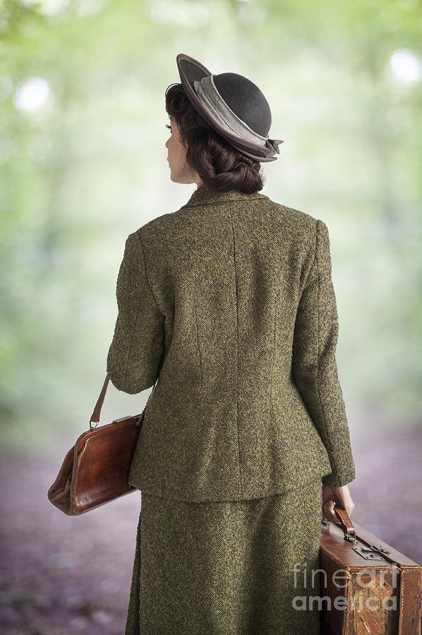 1940s Woman Walking With Leather Suitcase And Handbag Photograph by Lee Avison