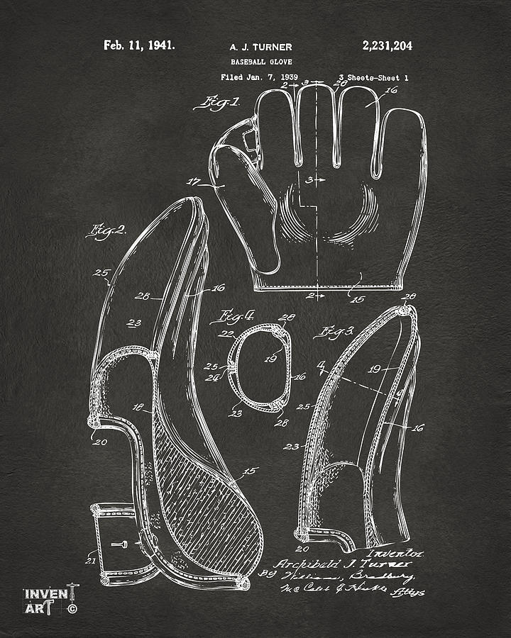 1941 Baseball Glove Patent - Gray Digital Art by Nikki Marie Smith