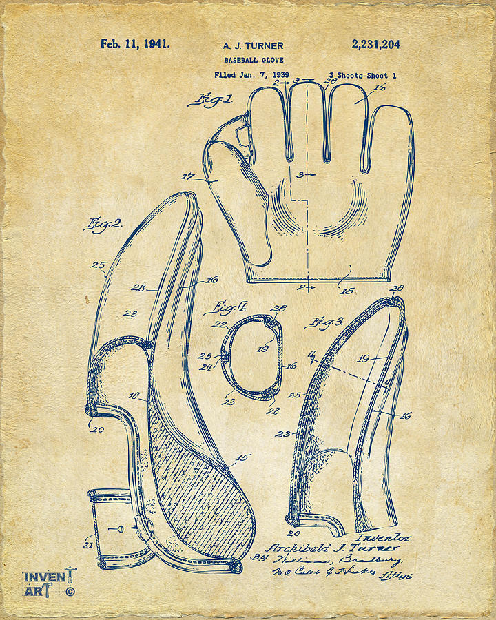 1941 Baseball Glove Patent - Vintage Digital Art by Nikki Marie Smith