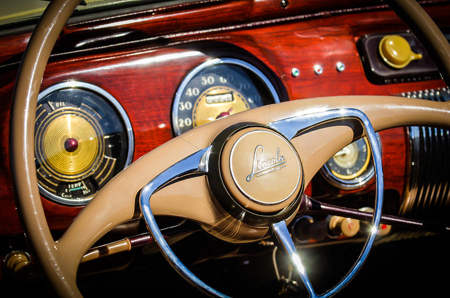 Car Photograph - 1941 Lincoln Continental Cabriolet V12 Steering Wheel by Jill Reger