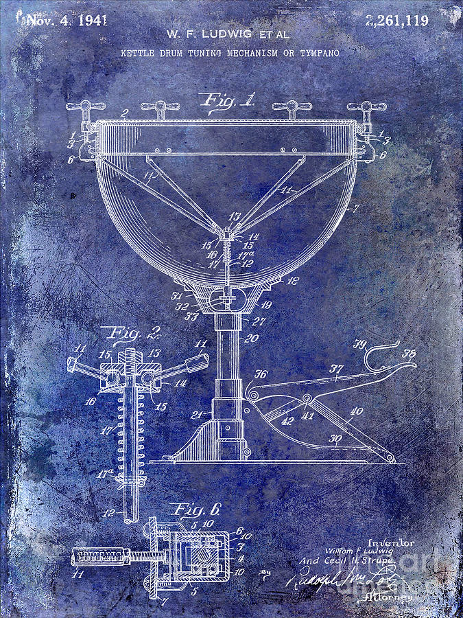 Drum Photograph - 1941 Ludwig Drum Patent Blue by Jon Neidert