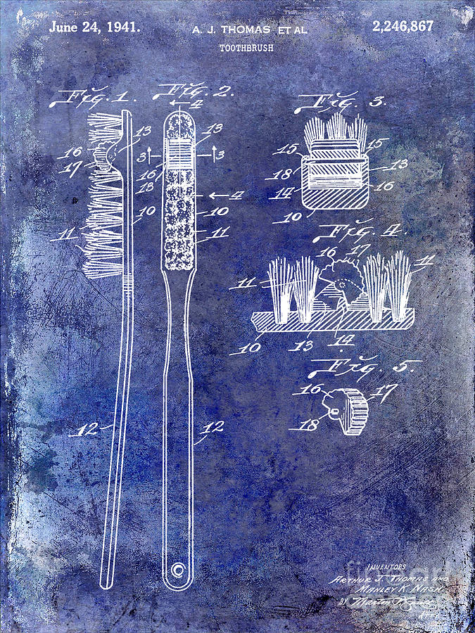 1941 Toothbrush Patent Blue Photograph by Jon Neidert