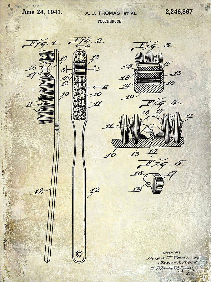 1941 Toothbrush Patent  Photograph by Jon Neidert