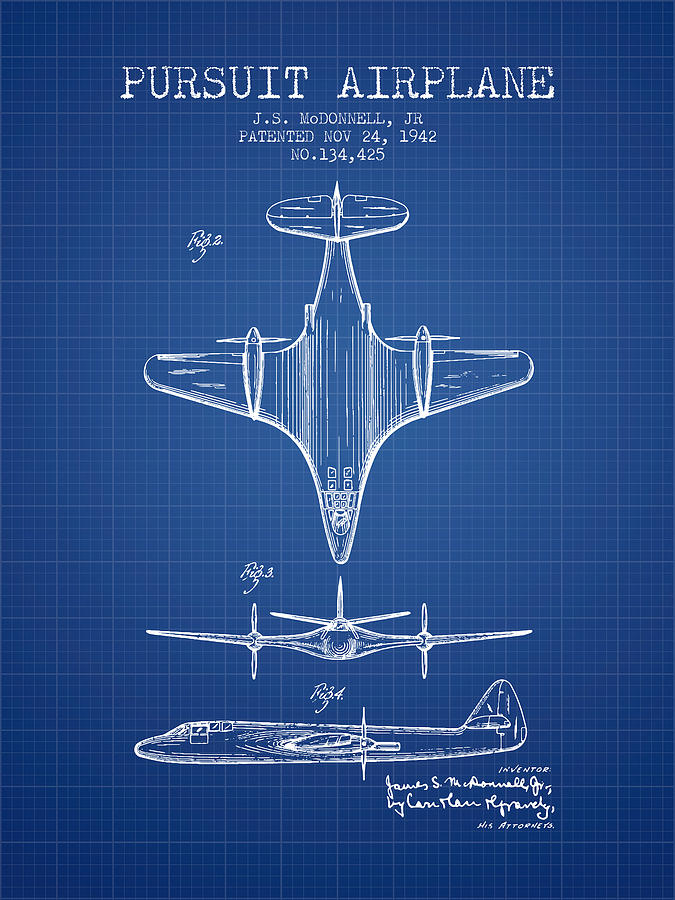 1942 Pursuit Airplane Patent - Blueprint 02 Digital Art
