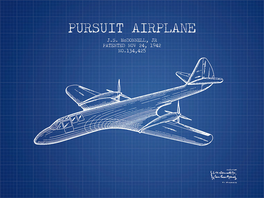 1942 Pursuit Airplane Patent - Blueprint Digital Art