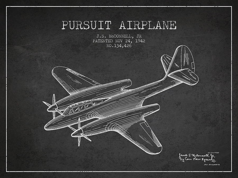 1942 Pursuit Airplane Patent - Charcoal 03 Digital Art