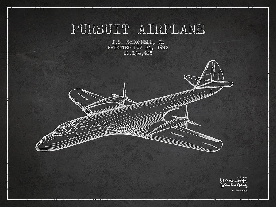 1942 Pursuit Airplane Patent - Charcoal Digital Art