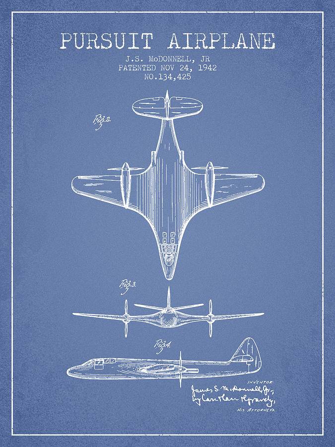 Vintage Digital Art - 1942 Pursuit Airplane Patent - Light Blue 02 by Aged Pixel