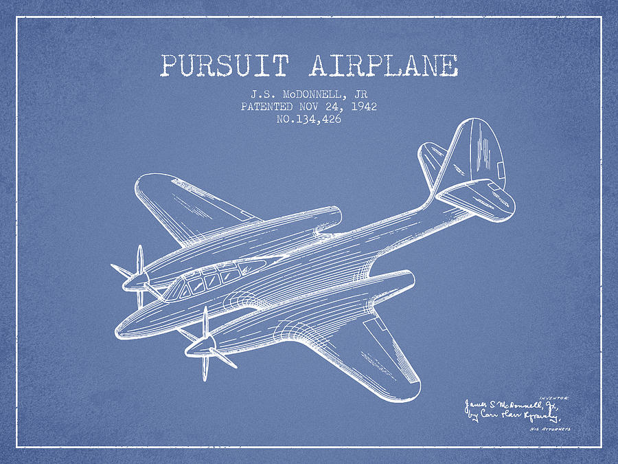 1942 Pursuit Airplane Patent - Light Blue 03 Digital Art