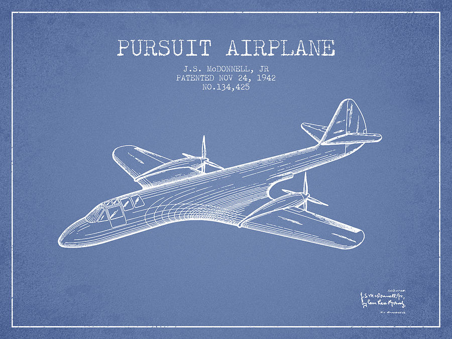 Vintage Digital Art - 1942 Pursuit Airplane Patent - Light Blue by Aged Pixel