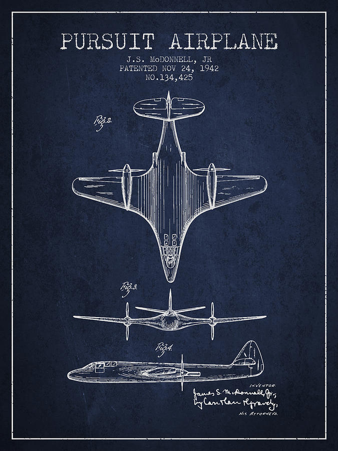 Airplane Patent Print Midnight Blue