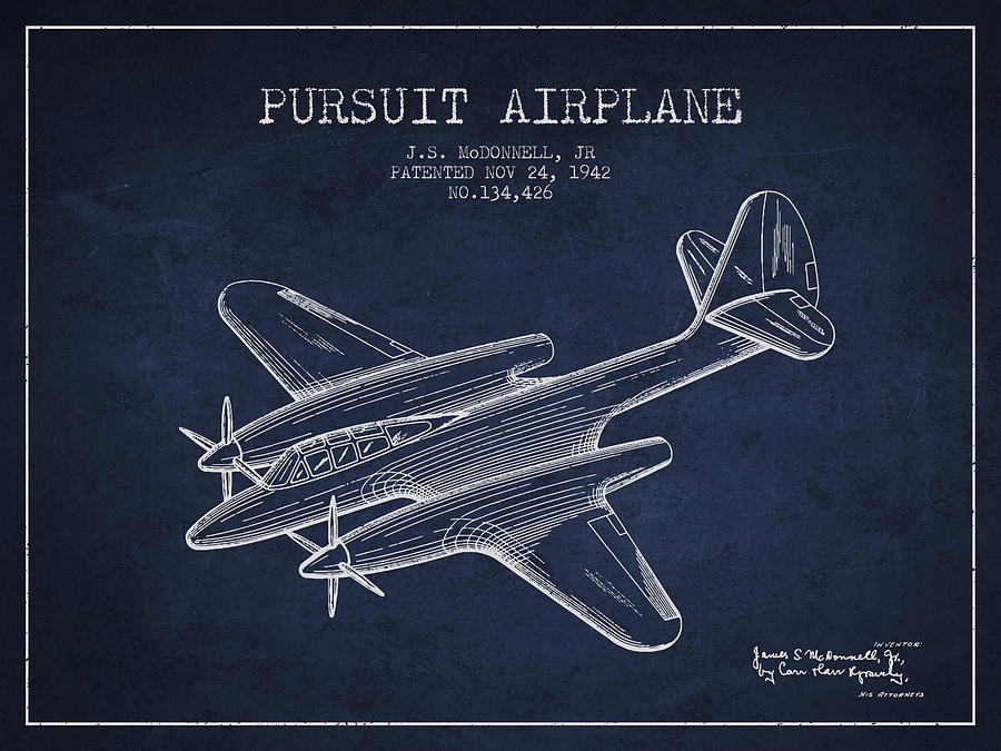 1942 Pursuit Airplane Patent - Navy Blue 03 Digital Art