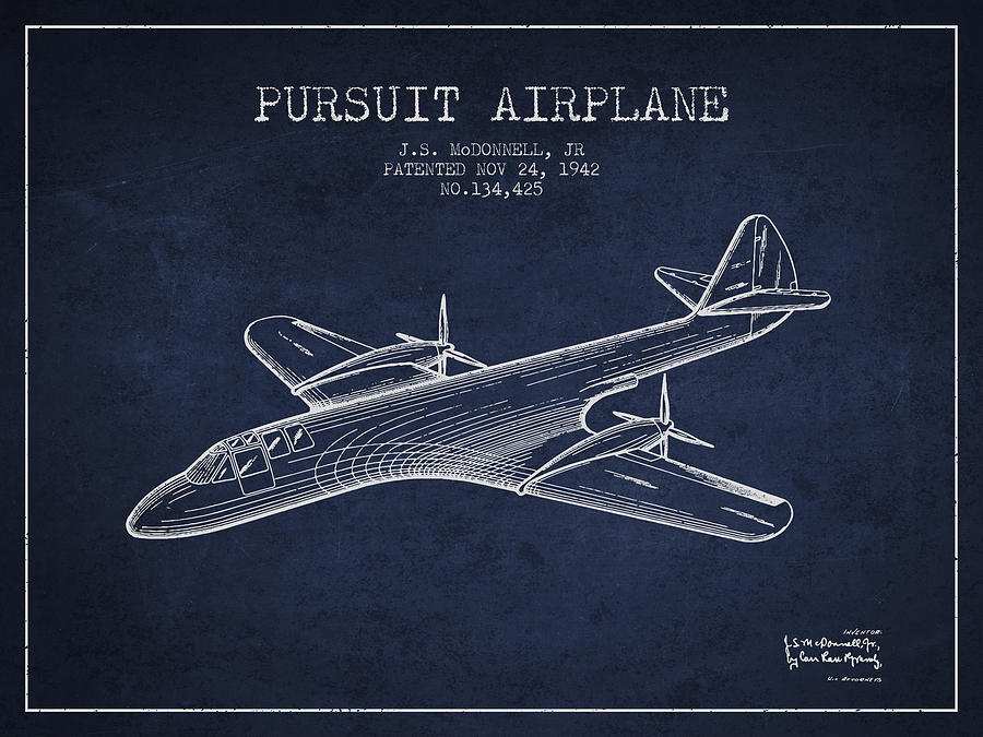 1942 Pursuit Airplane Patent - Navy Blue Digital Art