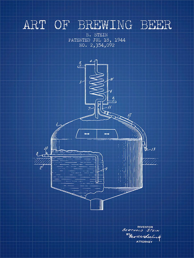 1944 Art Of Brewing Beer Patent - Blueprint Digital Art