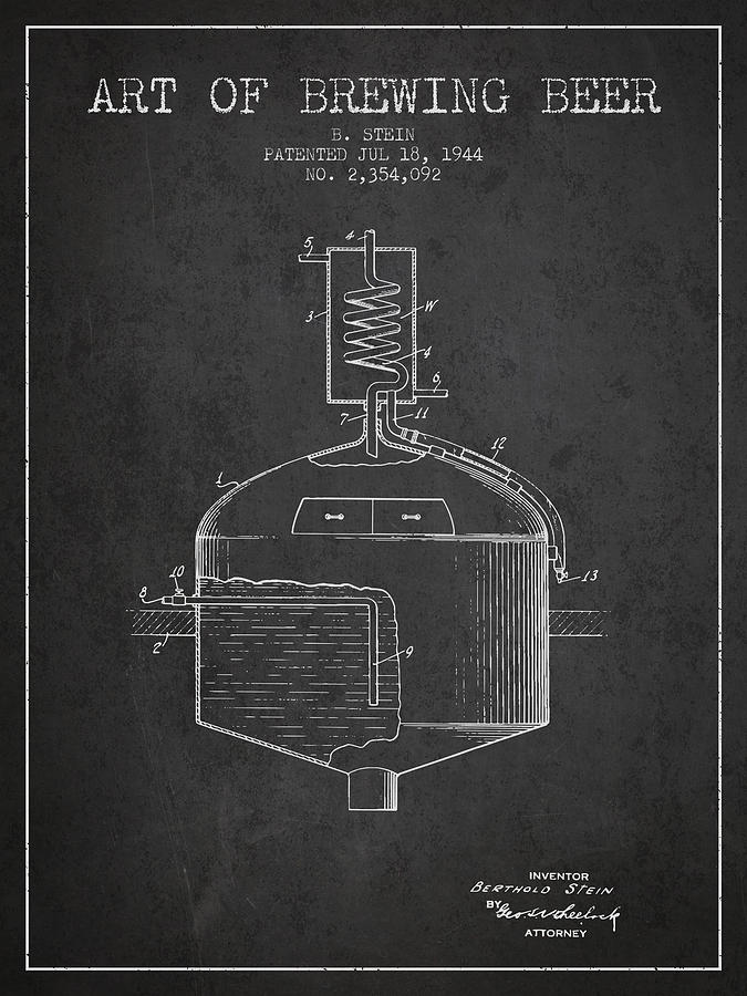 1944 Art Of Brewing Beer Patent - Charcoal Digital Art