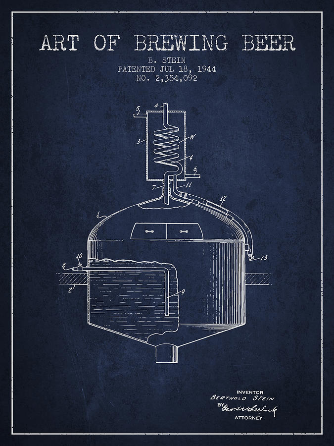 1944 Art Of Brewing Beer Patent - Navy Blue Digital Art