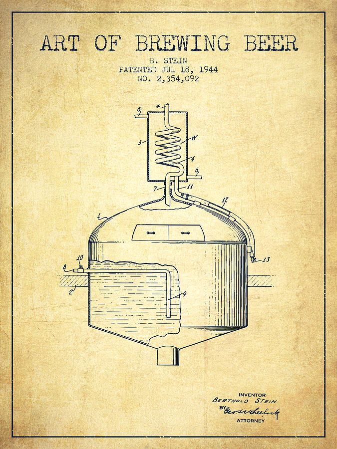 1944 Art Of Brewing Beer Patent - Vintage Digital Art