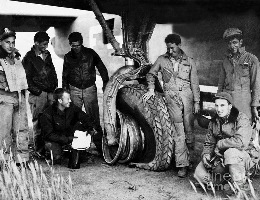 1944 B-24 E Plane Bomber Crew With Crashed Plane Tire Photograph By ...