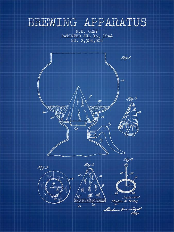 1944 Brewing Apparatus Patent - Blueprint Digital Art