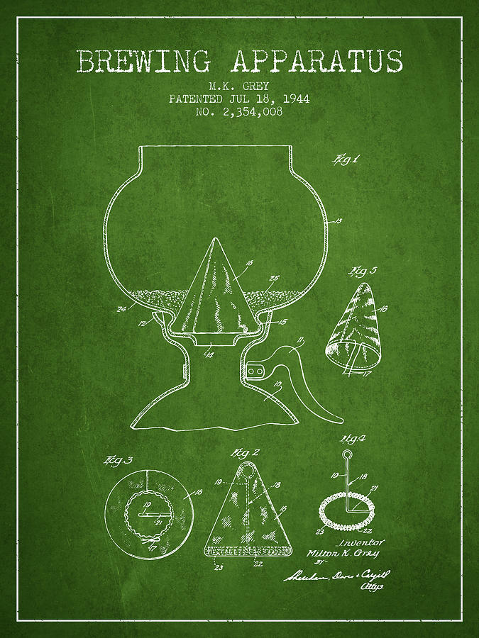 1944 Brewing Apparatus Patent - Green Digital Art