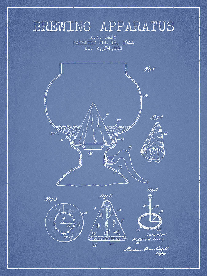 1944 Brewing Apparatus Patent - Light Blue Digital Art